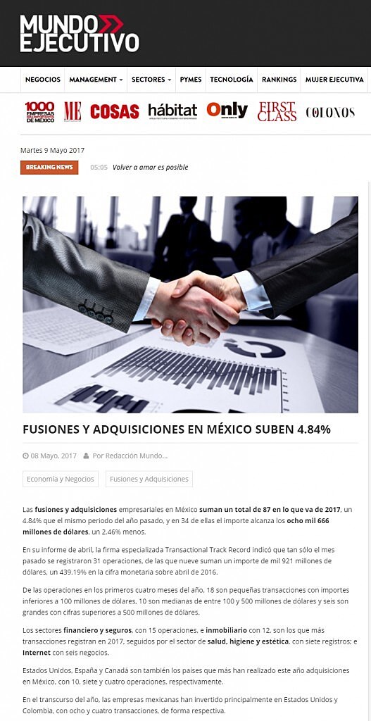 Fusiones y adquisiciones en Mxico suben 4.84%